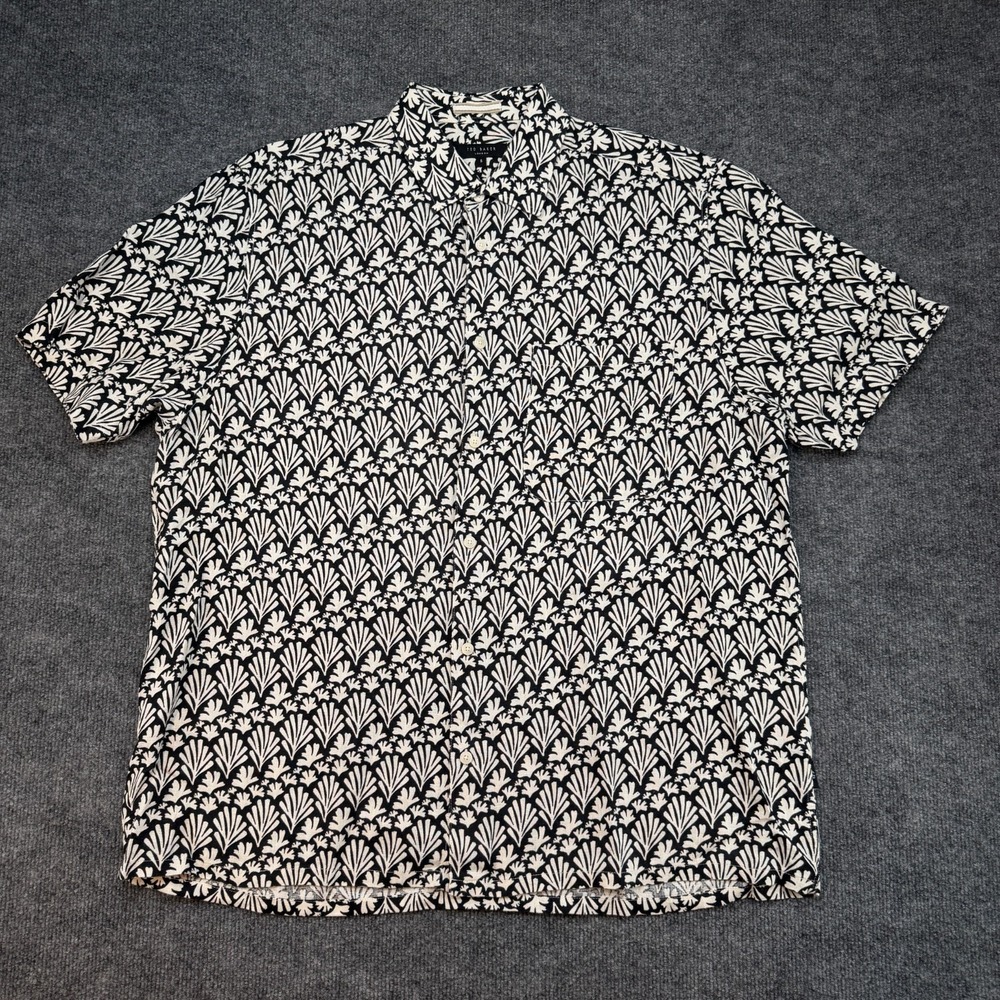 Ted Baker Toni short-sleeve linen shirt Men's 5 Coral Print Black White